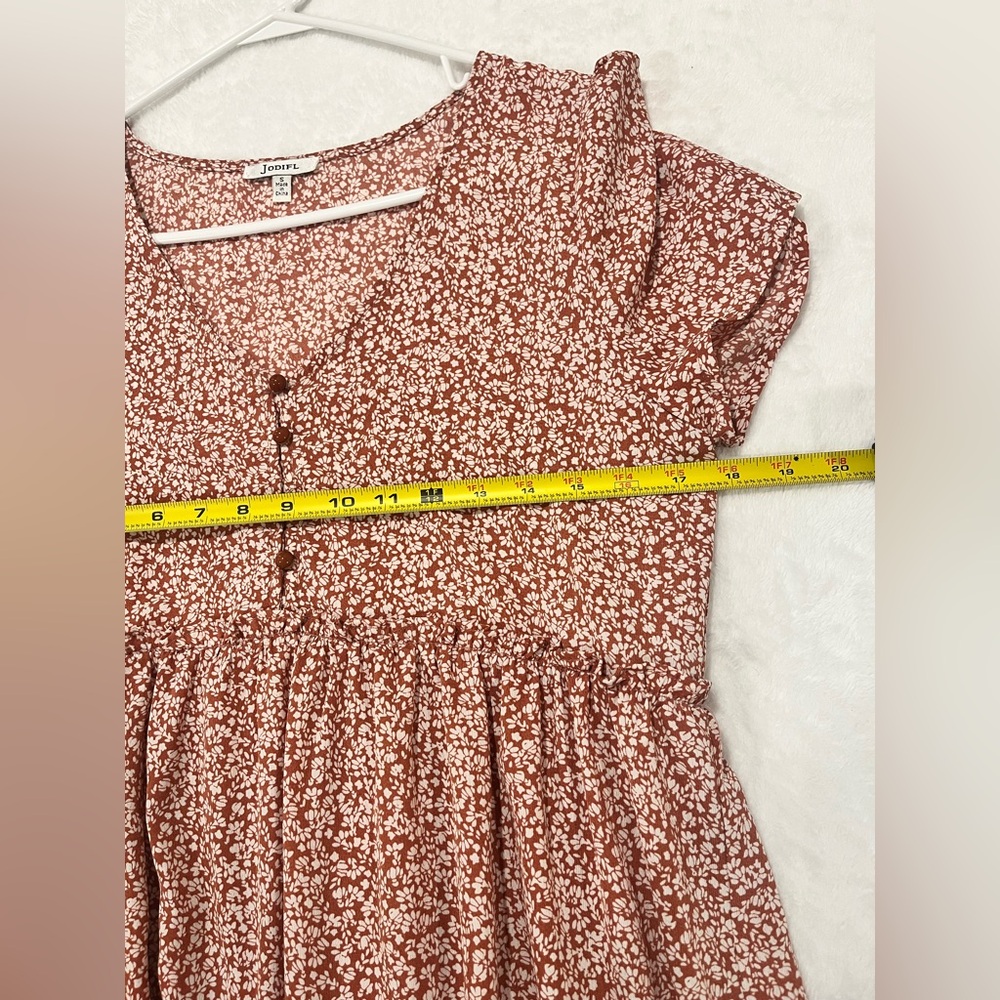 JODIFL Terracotta Floral Tiered Midi Dress - Size S - Boho Cottagecore - Picture 8 of 8